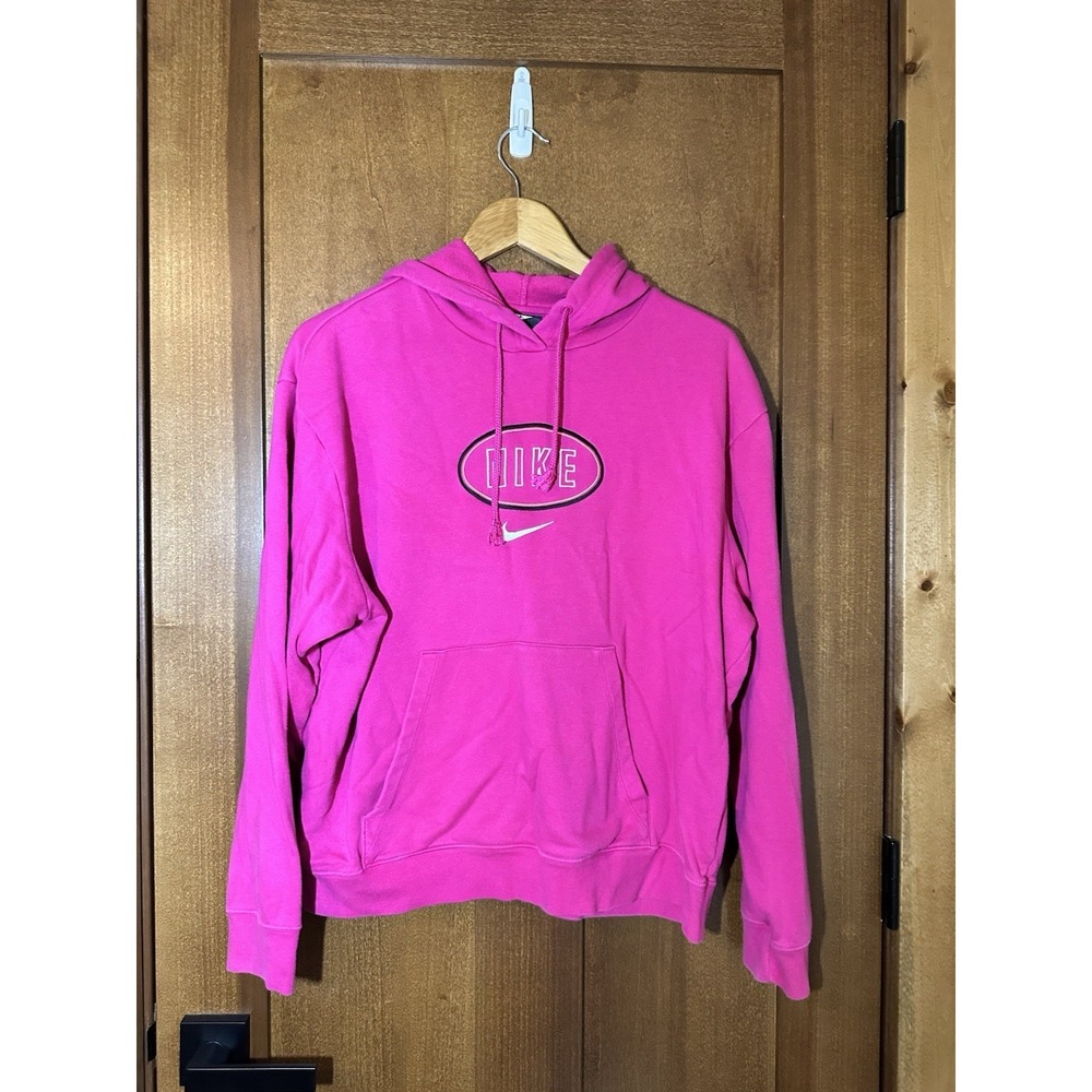 Nike Hoodie Sweatshirt Pink Spell Out Logo Pullover Womens‎ Large Y2K Casual